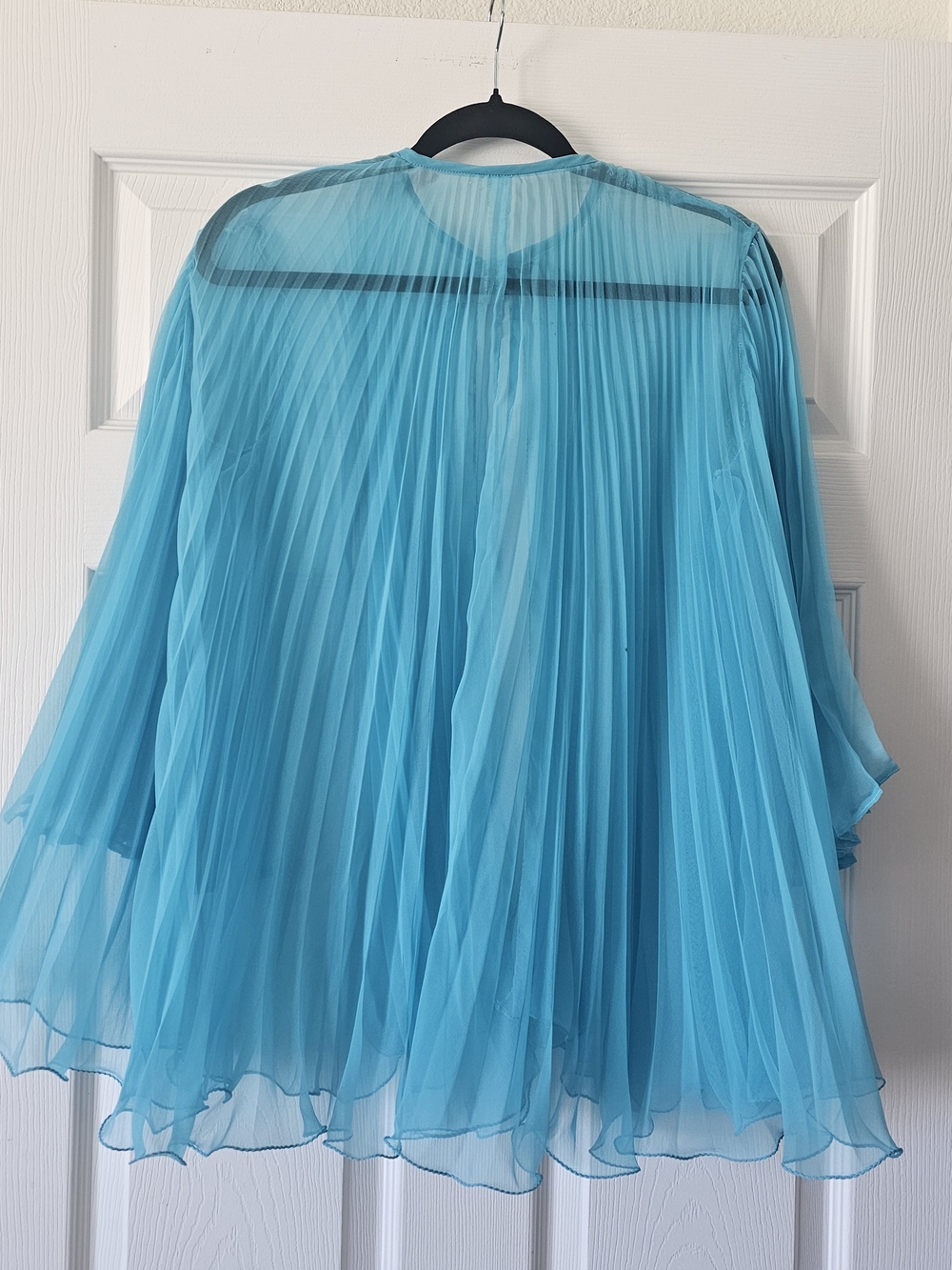 1960s Vintage Blue Night Jacket Accordion Sheer Necktie Over Blouse Duster #1 - Picture 7 of 11